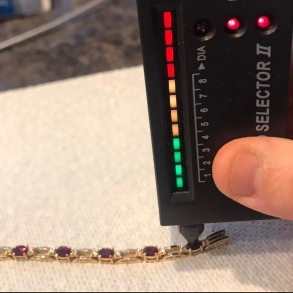 Gold over sterling 925 genuine diamond and garnet tennis bracelet. Like new. - Picture 7 of 13